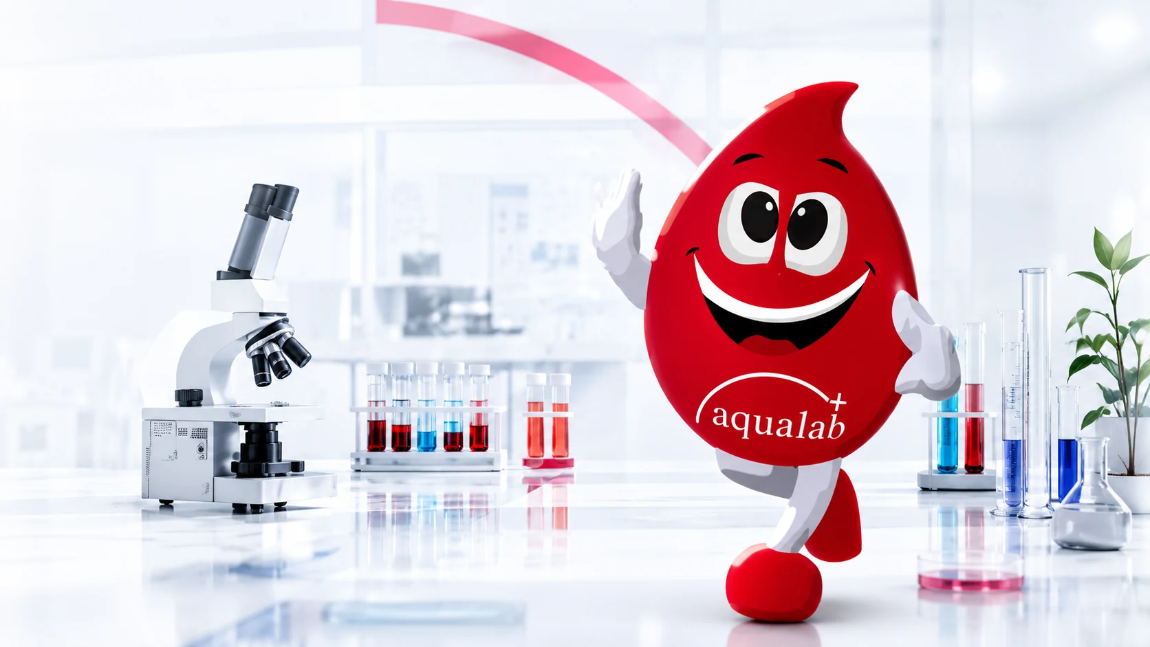 AquaLab hero vizuel sa laboratorijom i AquaLab maskotom